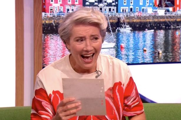 Emma Thompson holds back tears as she is surprised with letter written by late father